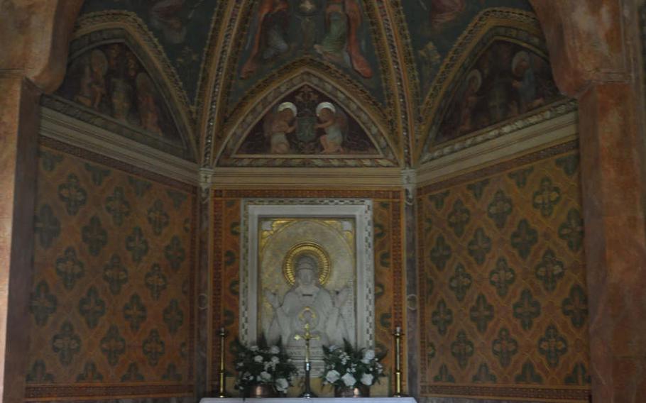 Any service conducted in the chapel at Parco di Villa Varda  near Brugnera, Italy, would have to be small. There are only a handful of benches. But the interior is nicer than many larger peers around Italy.