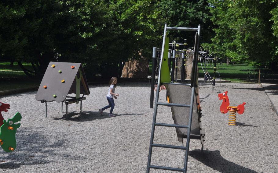 There are two areas at Parco di Villa Varda designed specifically for kids. This  one is strewn with pebbles to break falls and another is part of the picnic area.