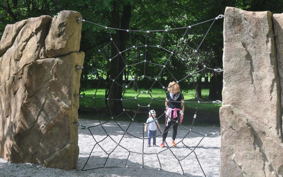 Kids can climb a web on the playground at Parco di Villa Varda near Brugnera, Italy. Spider suit not required.