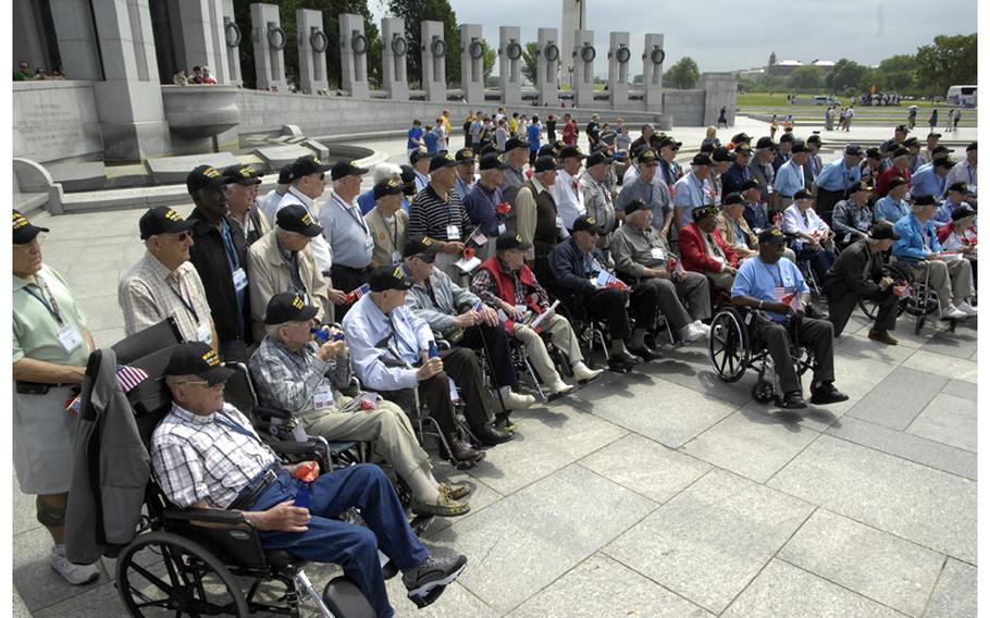 Veterans visit the World War II Memorial in Washington, D.C., on Wednesday.