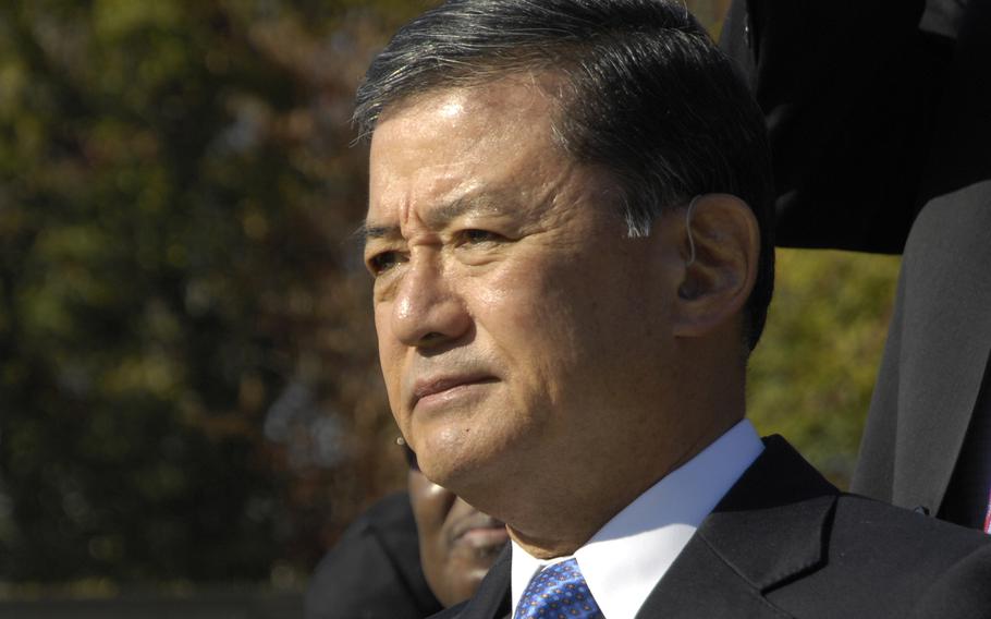 Veterans Affairs Secretary Eric Shinseki at a Veterans Day event at the Vietnam Veterans Memorial Wall in Nov. 2012.