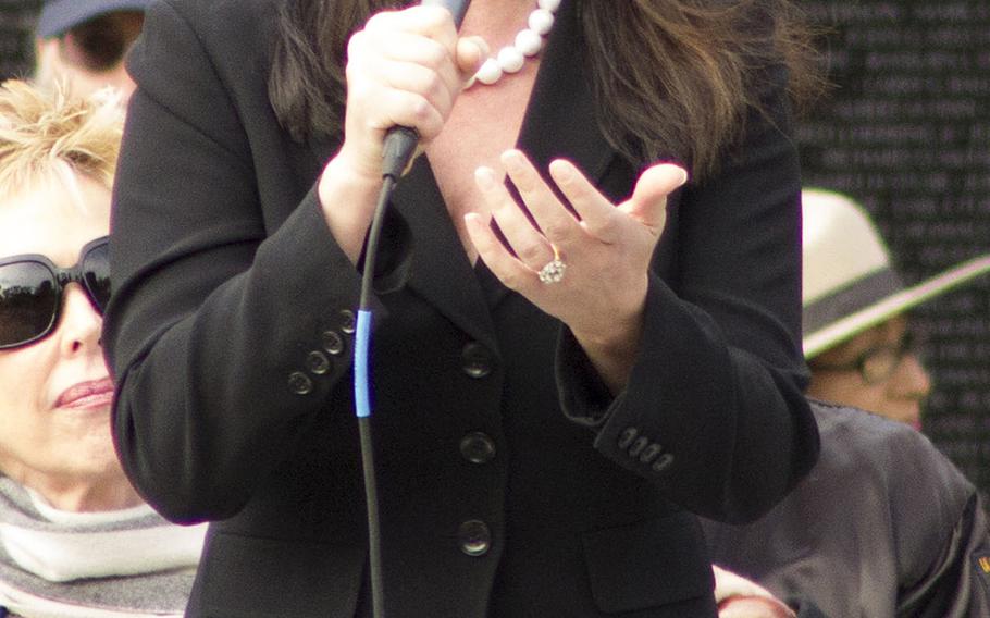 Kera O'Bryon sings 'Til the White Dove Flies Alone,' written by Rob McBrien at the Annual Veterans Day Observance at the Wall in Washignton, D.C.