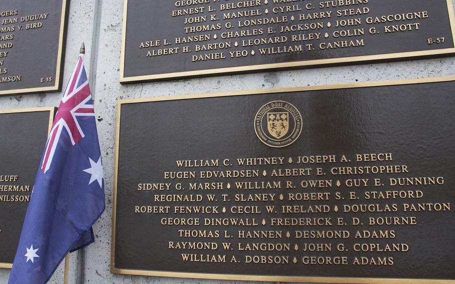 At the National D-Day Memorial in Bedford, Va., an Australian flag is placed next to plaques listing the names of soldiers from America's allies who were killed on June 6, 1944.
