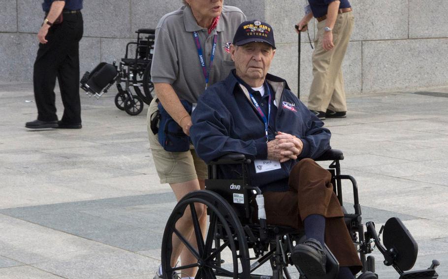 Honor Flight of Idaho at the National World War II Memorial in Washington, D.C., September 3, 2014.