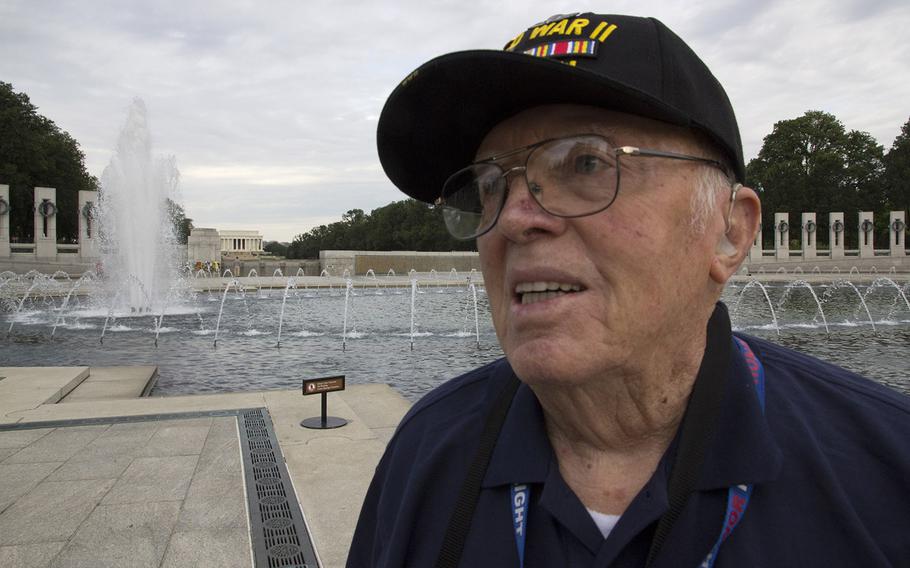 World War II veteran and Honor Flight of Idaho participant Bud Kelly of Boise at the National World War II Memorial in Washington, D.C., September 3, 2014.