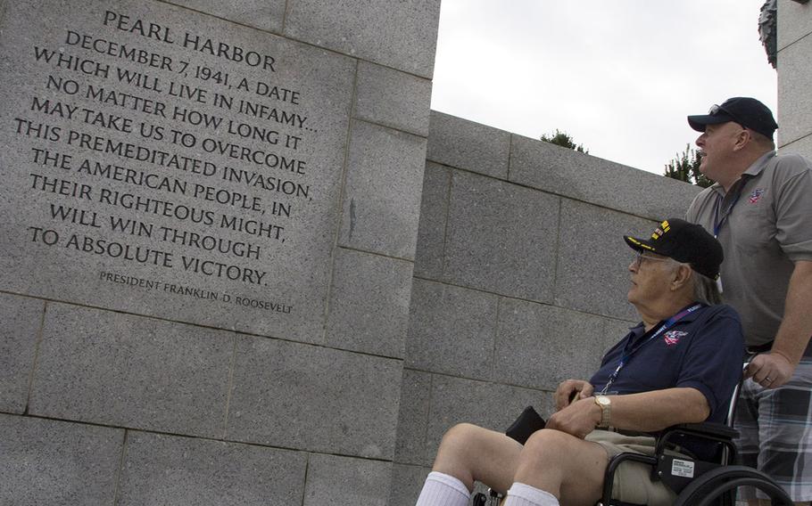Honor Flight of Idaho at the National World War II Memorial in Washington, D.C., September 3, 2014.