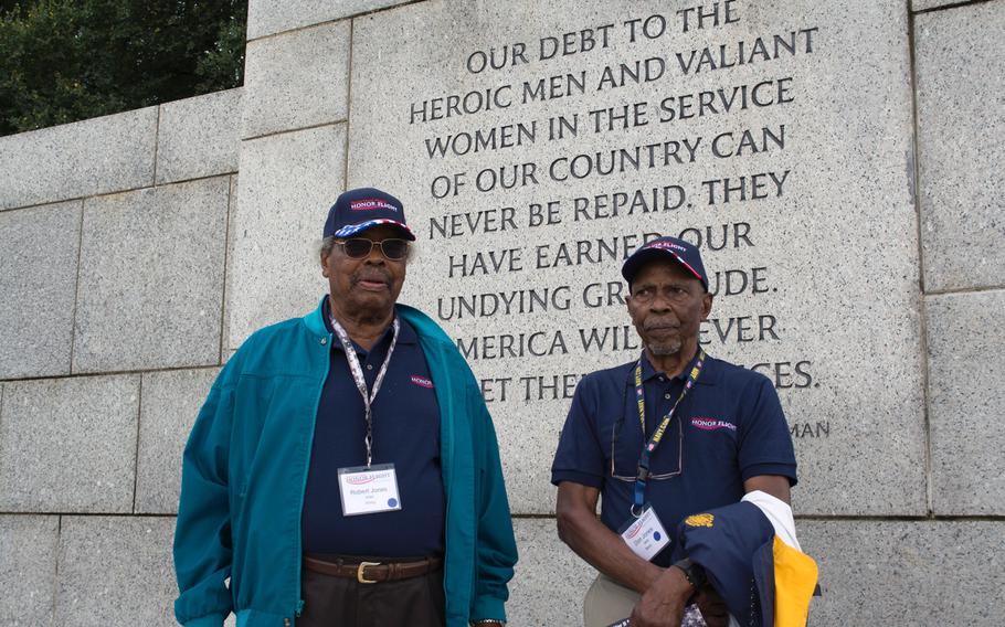 Robert and Don Jones pause for a moment inside the World War II Memorial in Washington, D.C., on Oct. 1, 2014.