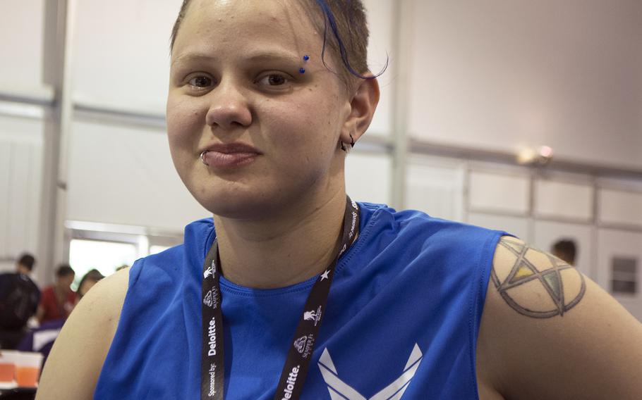 Haley Gilbraith, 23, poses for a photo during a break in training on June 18, 2015, the day before the Wounded Warrior Games kick off at Quantico. 