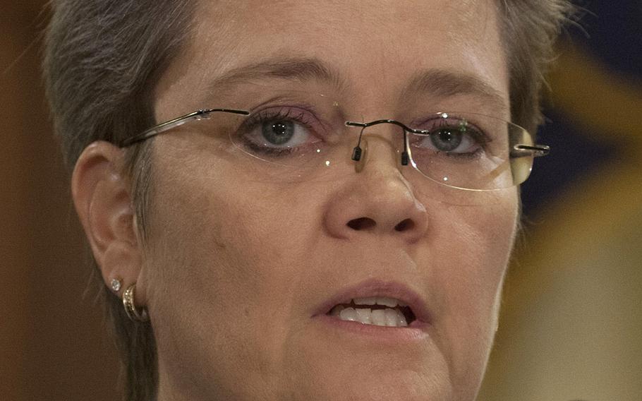 Diana Rubens, director of the VA's Philadelphia and Wilmington regional offices, declines to answer a question during a House Veterans Affairs Committee hearing on alleged misuse of the VA relocation program, Nov. 2, 2015, on Capitol Hill.