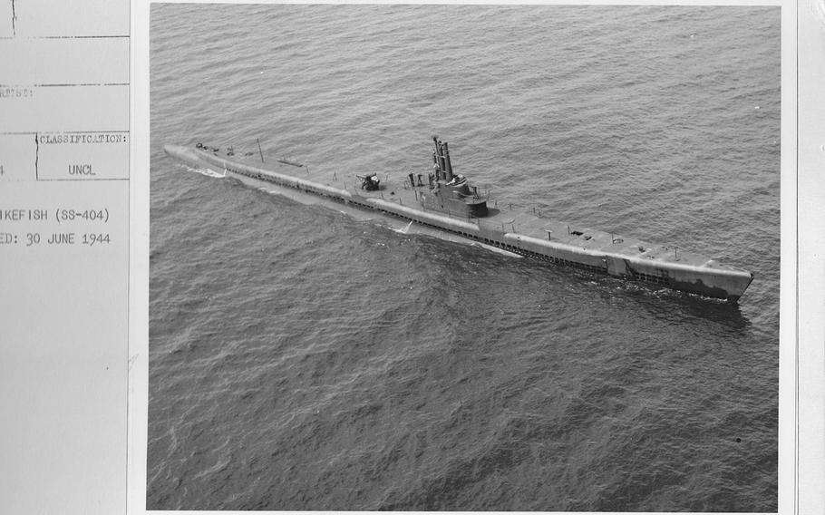 The USS Spikefish on its commissioning day, June 30, 1944, departs the Portsmouth, N.H., Navy yard.