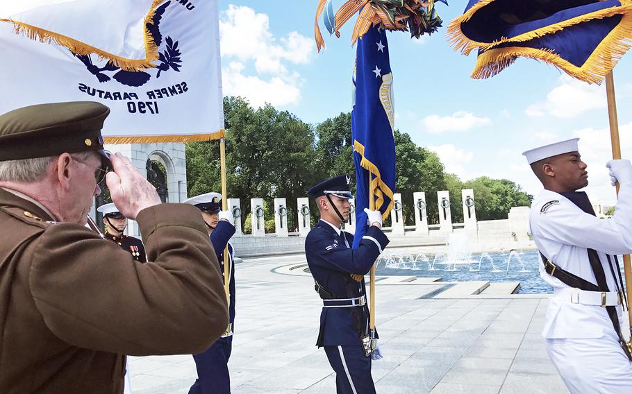 Presentation of the Colors during the 73rd commemoration of D-Day at the World War II Memorial in Washington, D.C., on June 6, 2017.