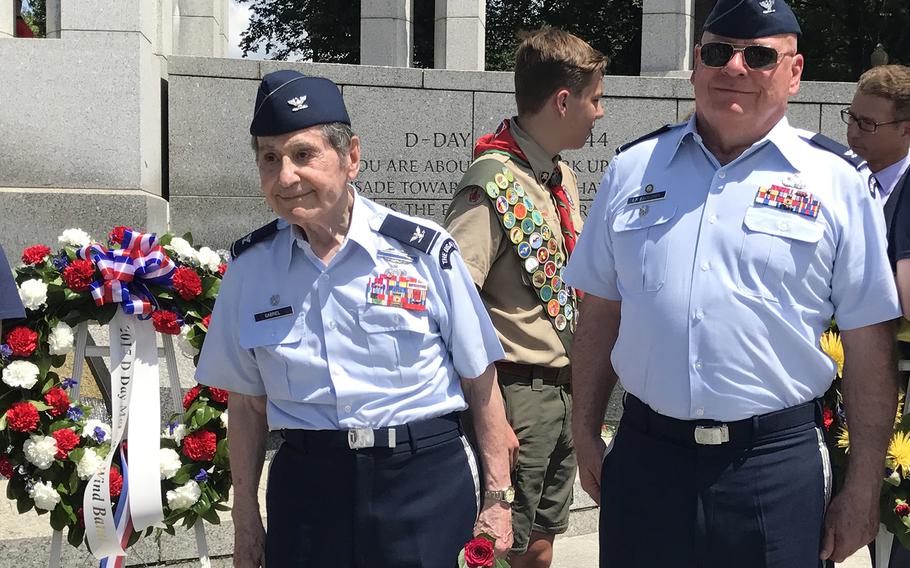 Col. Arnald Gabriel, left, after the 73rd commemoration of D-Day at the National World War II Memorioal on June 6, 2017. 