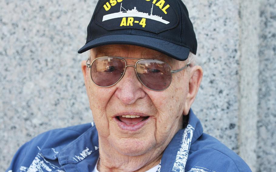 USS Arizona survivor Lauren Bruner visits the World War II Memorial in Washington, D.C., on July 20, 2017.