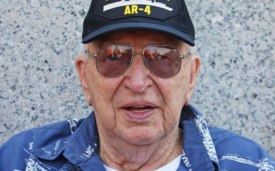 USS Arizona survivor Lauren Bruner visits the World War II Memorial in Washington, D.C., on July 20, 2017.