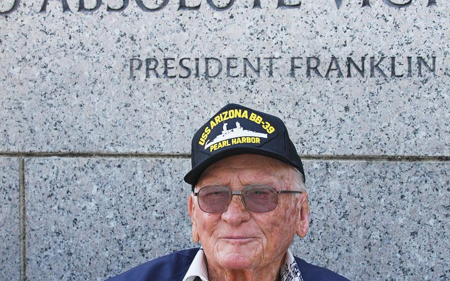 USS Arizona survivor Donald Stratton visits the World War II Memorial in Washington, D.C., on July 20, 2017.