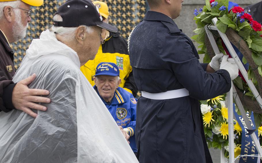 A wreath-laying ceremony on the 72nd anniversary of V-J Day, September 2, 2017 at the National World War II Memorial in Washington, D.C.