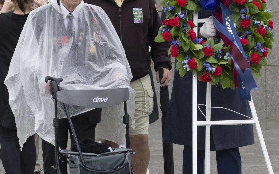 A wreath-laying ceremony on the 72nd anniversary of V-J Day, September 2, 2017 at the National World War II Memorial in Washington, D.C.