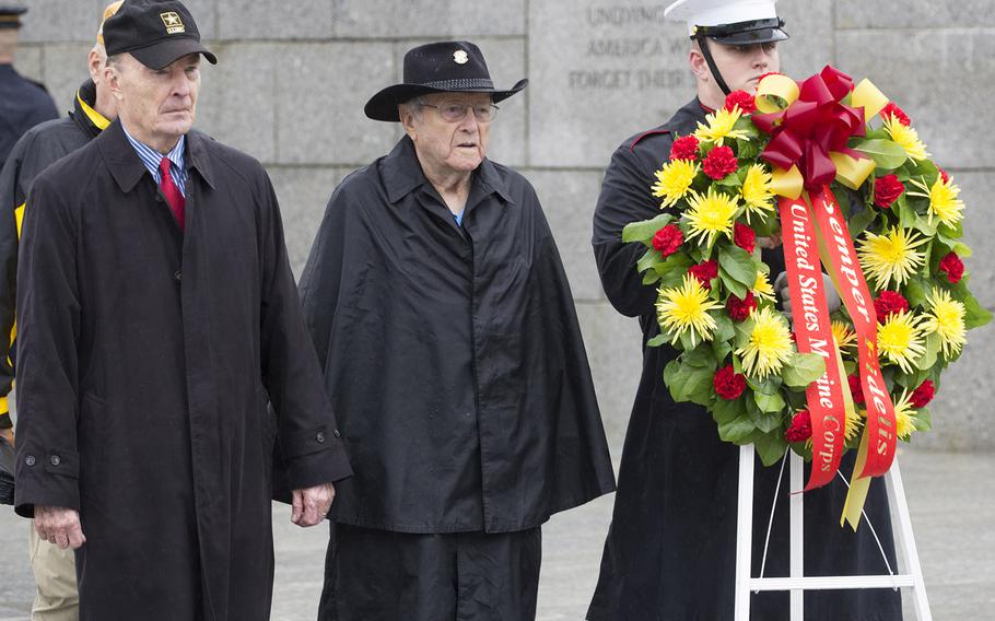 A wreath-laying ceremony on the 72nd anniversary of V-J Day, September 2, 2017 at the National World War II Memorial in Washington, D.C.