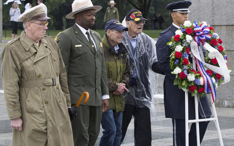 A wreath-laying ceremony on the 72nd anniversary of V-J Day, September 2, 2017 at the National World War II Memorial in Washington, D.C.