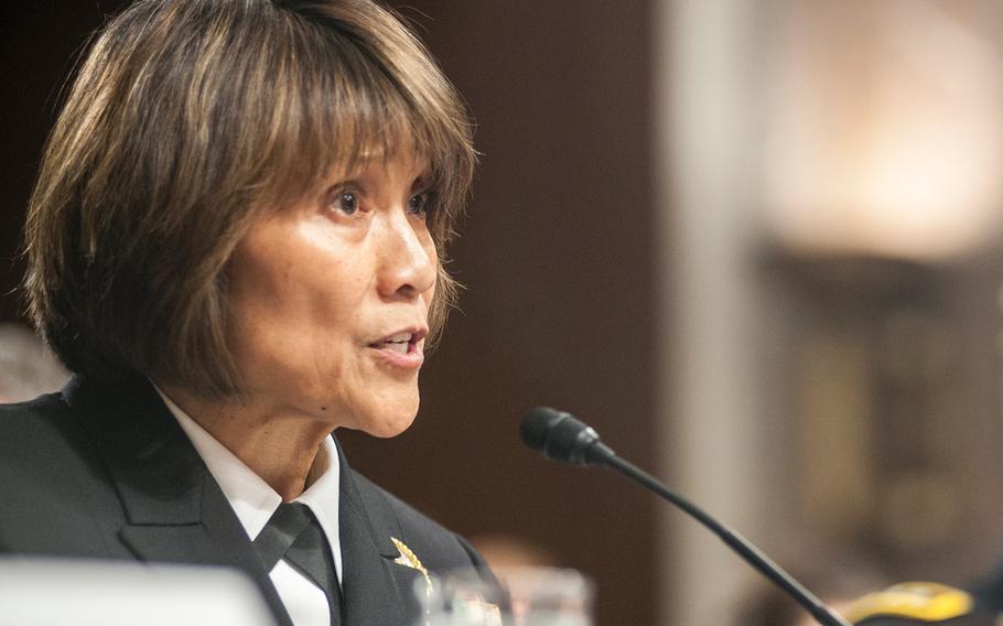 Director of the Defense Health Agency Vice Adm. Raquel Bono testifies during a Senate hearing on Capitol Hill in Washington, D.C., on Feb. 23, 2016. According to reports on Oct. 5, 2017, Bono supports plans to modernize Tricare with new “fixed dollar” fees for the newly renamed “Select” option.