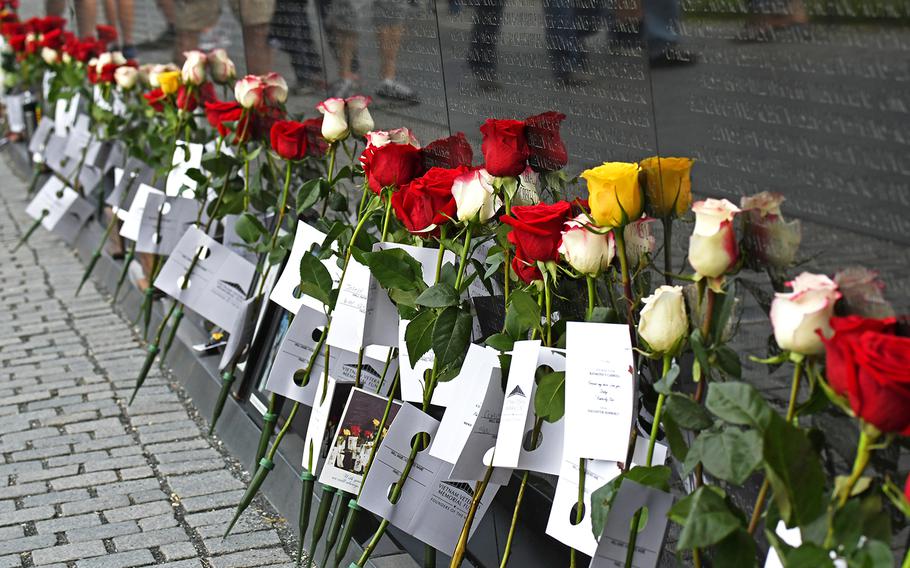 The colored roses for the annual Father’s Day Rose Remembrance each had a meaning: The 1,400 red roses were for those killed in action, the 1,200 yellow roses were for those missing in action, and the 400 white with red tips roses symbolize In Memory honorees - Vietnam veterans who died after the war from war related causes. 