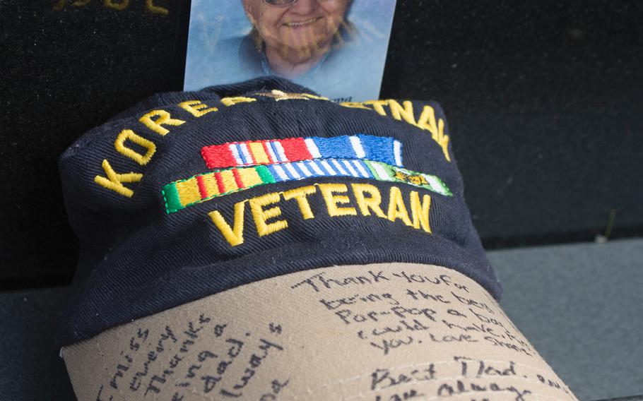 About 3,000 roses were placed at the Vietnam Memorial Wall in Washington, D.C., as part of the annual Father's Day Rose Remembrance. Among the roses was this hat. 