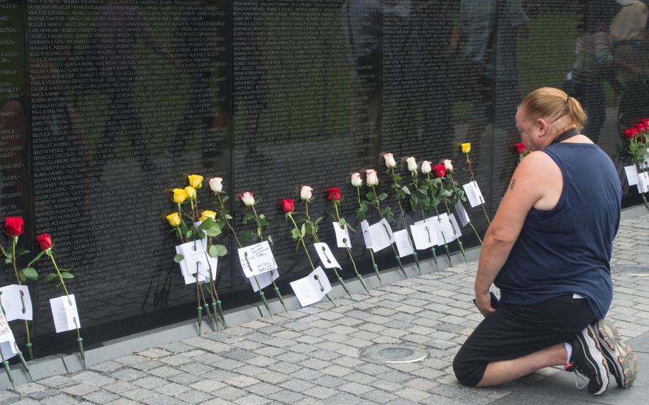 About 3,000 roses were placed at the Vietnam Memorial Wall in Washington, D.C., as part of the annual Father's Day Rose Remembrance. The red-tipped white roses shown here symbolize In Memory honorees - Vietnam veterans who died after the war from war related causes.

