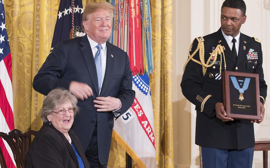 President Donald Trump awarded the nation’s highest military decoration to Garlin “Murl” Conner’s widow, Pauline, in a White House ceremony June 26, 2018.