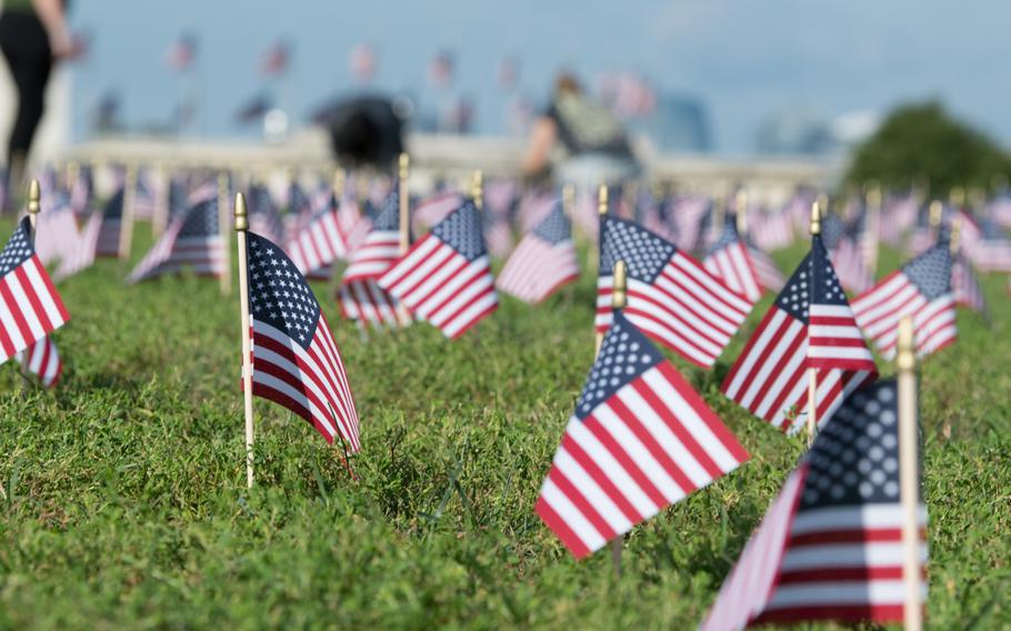 Thousands of American flags filled a grassy expanse on the National Mall on Wednesday morning, each of them representing a veteran or a servicemember who died by suicide in 2018.