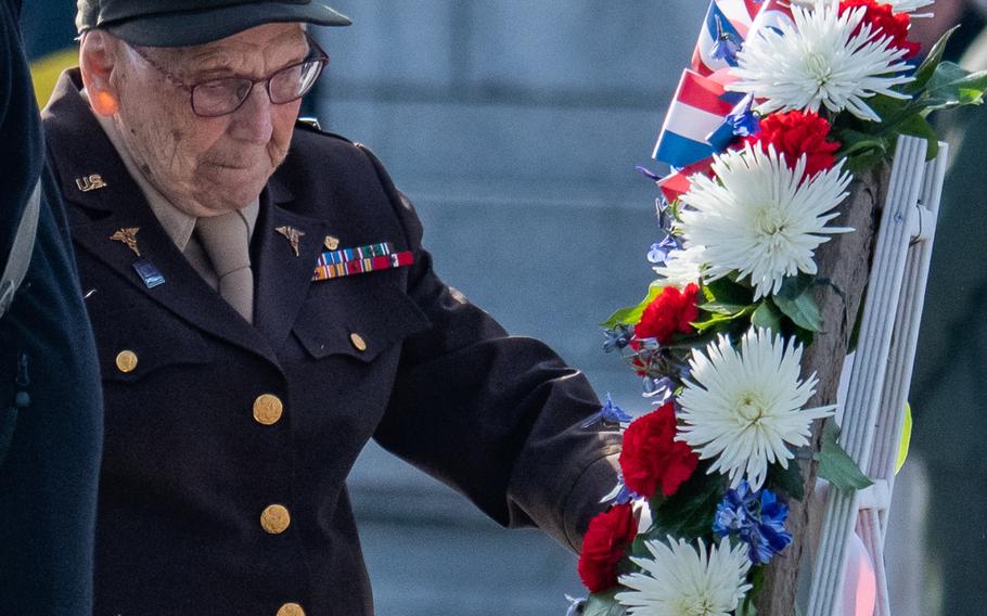 Elizabeth Lewis was commissioned into the US Army Nurse Corps in 1943 and assigned to the Army Hospital Ship Emily Weder. She was a surgical nurse in North Africa, Italy, the invasion of France, South Pacific and cared for servicemen wounded in New Guinea and the Philippines. On November 11, 2019, she took part in a Veterans Day wreath laying at the World War II Memorial in Washington, D.C. 