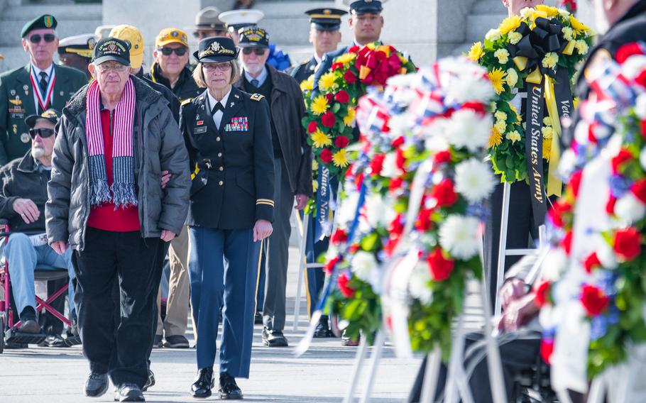 Urias Hughes trained with the  US Army's 24th Infantry Division during WWII. The war ended as he headed to the Pacific, and he continued to serve as part of the occupation force in Japan. On November 11, 2019, he took part in a Veterans Day wreath laying at the World War II Memorial in Washington, D.C.