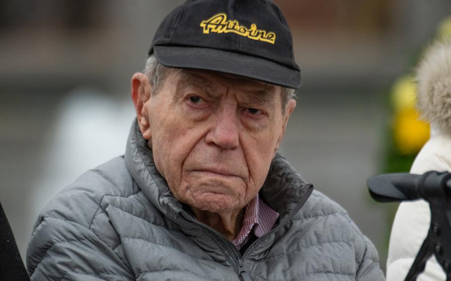 As part of the World War II Memorial's Battle of the Bulge 75th Anniversary Commemoration, a wreath-laying with representation from Allied nations took place on December 16, 2019. Battle of the Bulge WWII veteran George Arnstein observes the ceremony. 