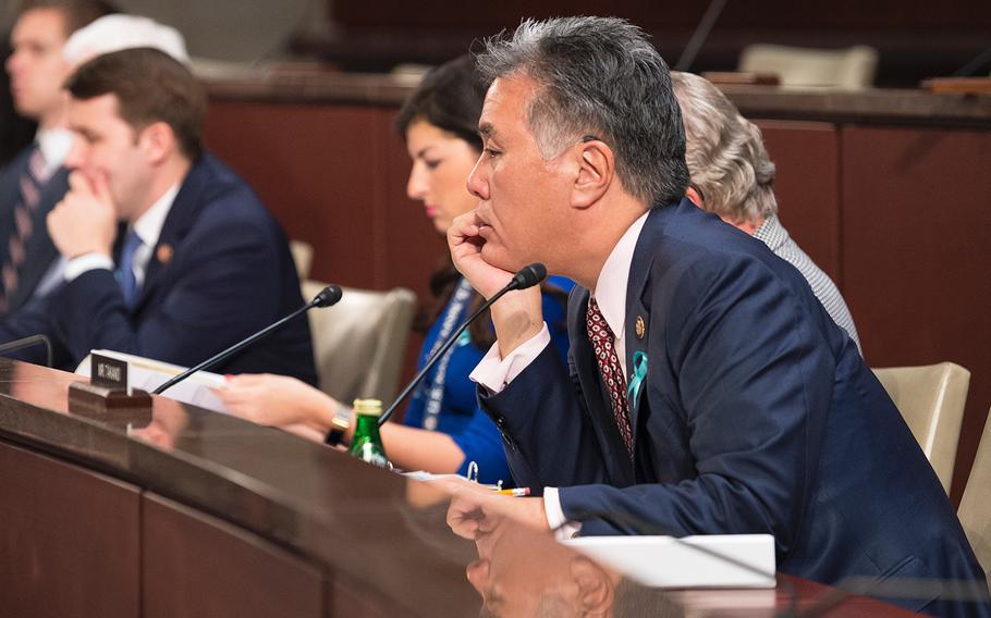 House Veterans' Affairs Committee Chairman Mark Takano, D-Calif., listens to testimony on Wednesday, Feb. 5, 2020, during a hearing in which members examined how the VA supports survivors of military sexual trauma.