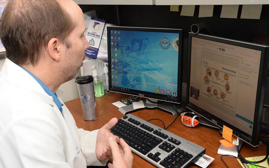 A diabetes specialist with the Diabetes Center of Excellence at Wilford Hall Medical Center, Joint Base San Antonio-Lackland, Texas, conducts a diabetes and prevention ECHO session using telehealth to provide virtual consultation and mentorship for Air Force primary care providers at different military treatment facilities on Nov. 19, 2018.