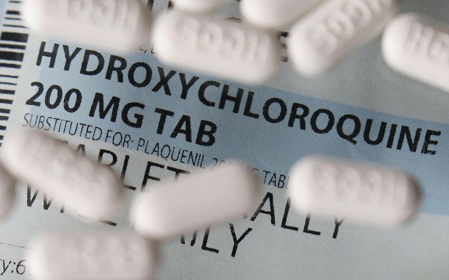 This Monday, April 6, 2020 file photo shows an arrangement of hydroxychloroquine tablets in Las Vegas. According to results released on Thursday, May 7, 2020, a new study finds no evidence of benefit from a malaria drug widely promoted as a treatment for coronavirus infection.
