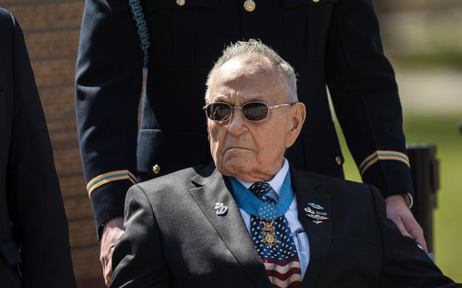 Medal of Honor recipient Ronald Rosser arrives for a wreath laying ceremony at Arlington National Cemetery's Tomb of the Unknowns on Friday, March 23, 2018. Rosser was among more than two dozen MOH recipients who attended the commemorative event, which was part of the annual National Medal of Honor Day.