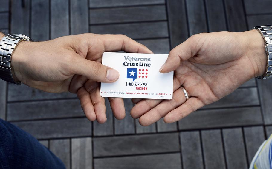 Veterans in crisis, or their families, are urged to contact the Department of Veterans Affairs Veterans Crisis Line. Dial 1-800-273-8255, and then press 1, or text the crisis line at 838255. An option to chat online is available at veteranscrisisline.net.