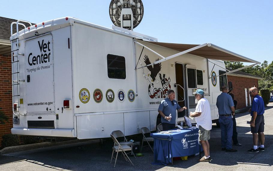 One of the VA's mobile Vet Centers is set up at Beaumont, Texas, in the wake of Hurricane Harvey in 2017.