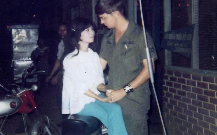 Air Force veteran Jim Reischl is pictured with his then-girlfriend Nguyen Thi Hanh, during his tour to Tan Son Nhut Air Base, Vietnam, from 1969-70.