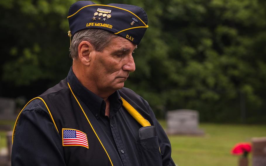Members of the the Mayes County, Oklahoma Disabled American Veterans Chapter 43 honor veterans of WWII at Bryan Chapel Cemetery in Boatman, Oklahoma on Wednesday 20 May 2015.