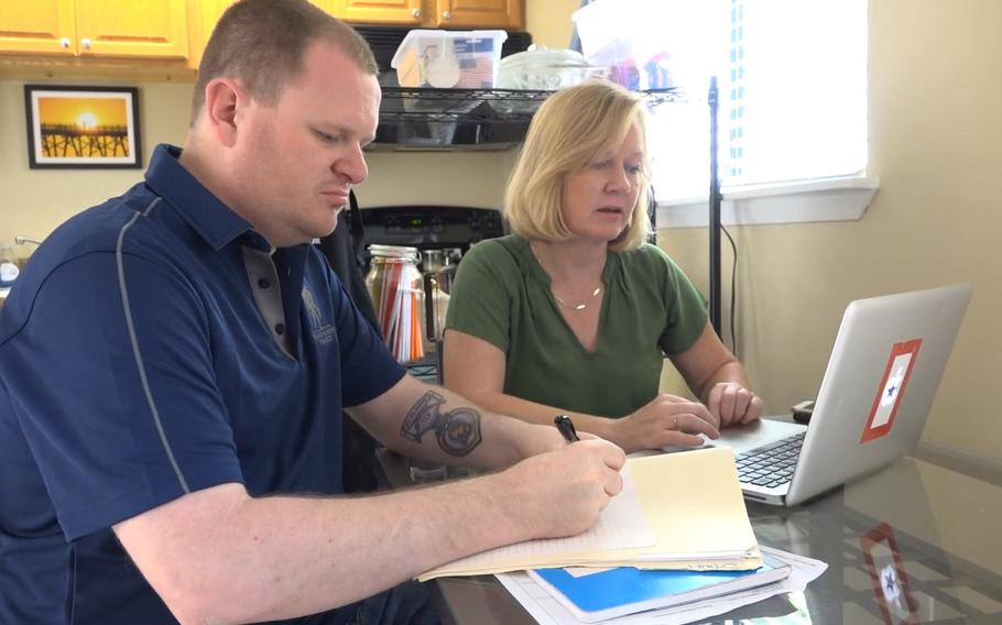Jennifer Mackinday, right, takes care of her brother, retired Army Spc. James Smith, who was wounded by a roadside bomb in Iraq in 2005. Jennifer Mackinday is now a national advocate for family caregivers of wounded veterans.