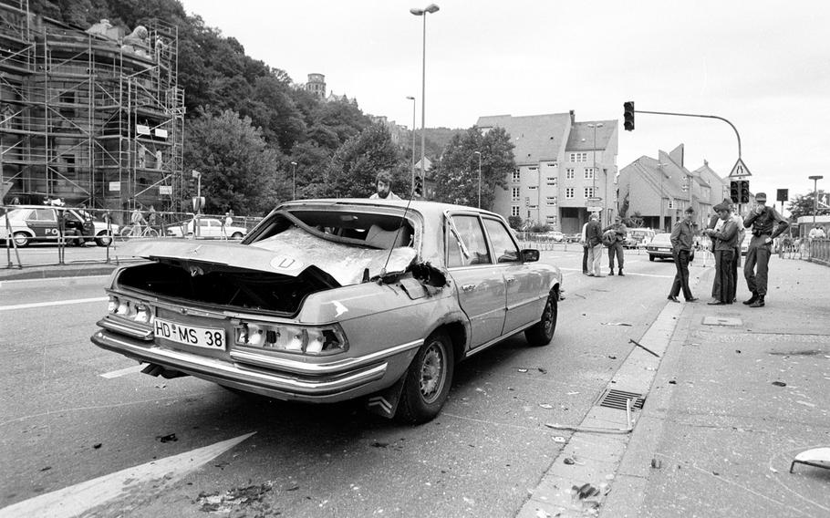 U.S. Army Europe Gen. Frederick Kroesen and his wife, Rowena, were in Heidelberg when their armor-plated car was hit by a rocket-propelled grenade in September 1981. The couple received minor injuries. Kroesen died April 30, 2020, at 97.