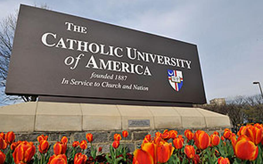 Many first-time visitors to campus are captivated by the university’s expansive setting among tree-lined rolling hills where the skyline is dominated by the adjacent, majestic Basilica of the National Shrine of the Immaculate Conception, the largest Catholic church in the United States.