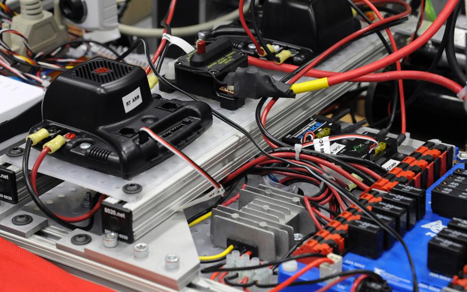A view of some of the high-tech wizardry that goes into the Wiesbaden High School's robotics club's robot that it is entering in this year's FIRST Robotics Competition in Las Vegas.