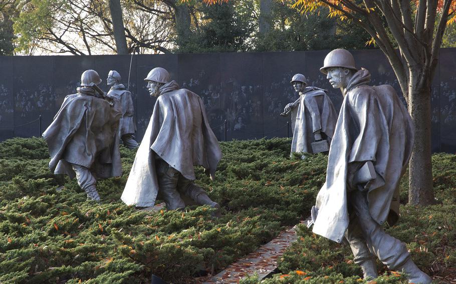 A picture of the Korean War Memorial in Washington